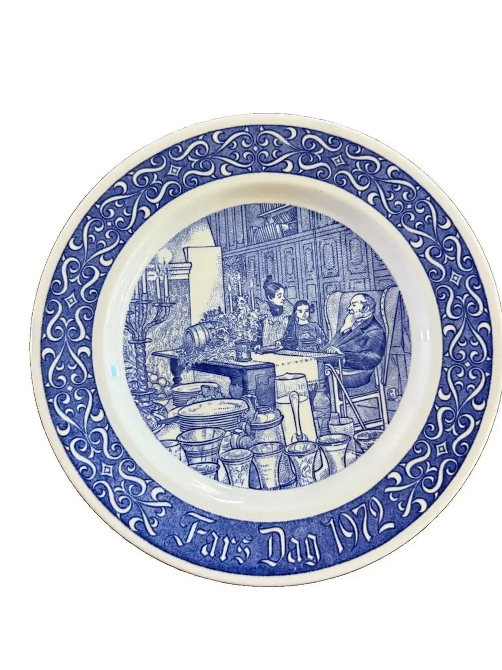 Rorstrand Sweden Fars Dag 1972 Fathers Day Blue White Collector Plate 8.5